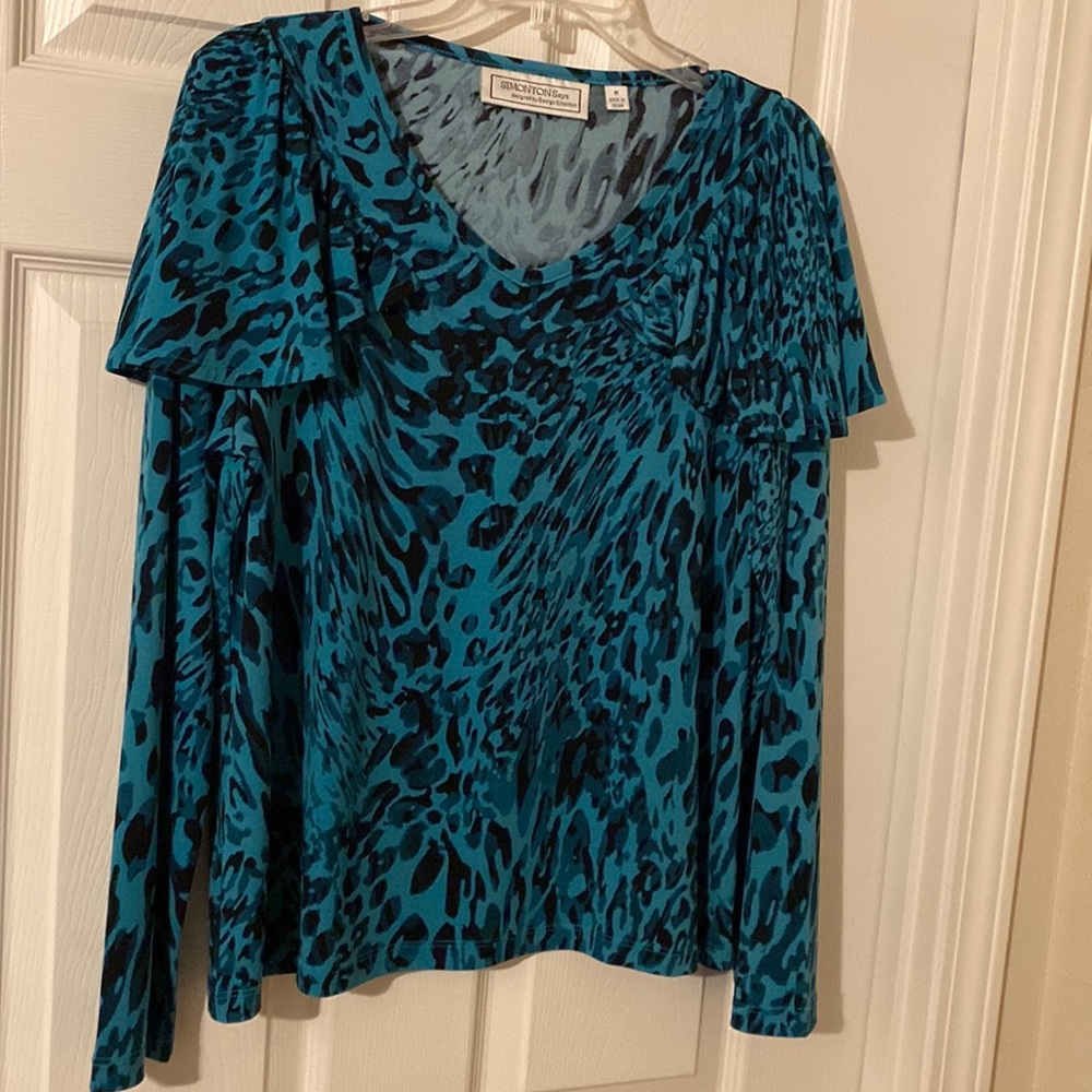 Simonton Says LS TOP SZ MEDIUM. Teal/black